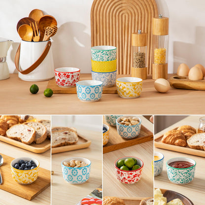 Floral Ceramic Ramekins, Set of 6