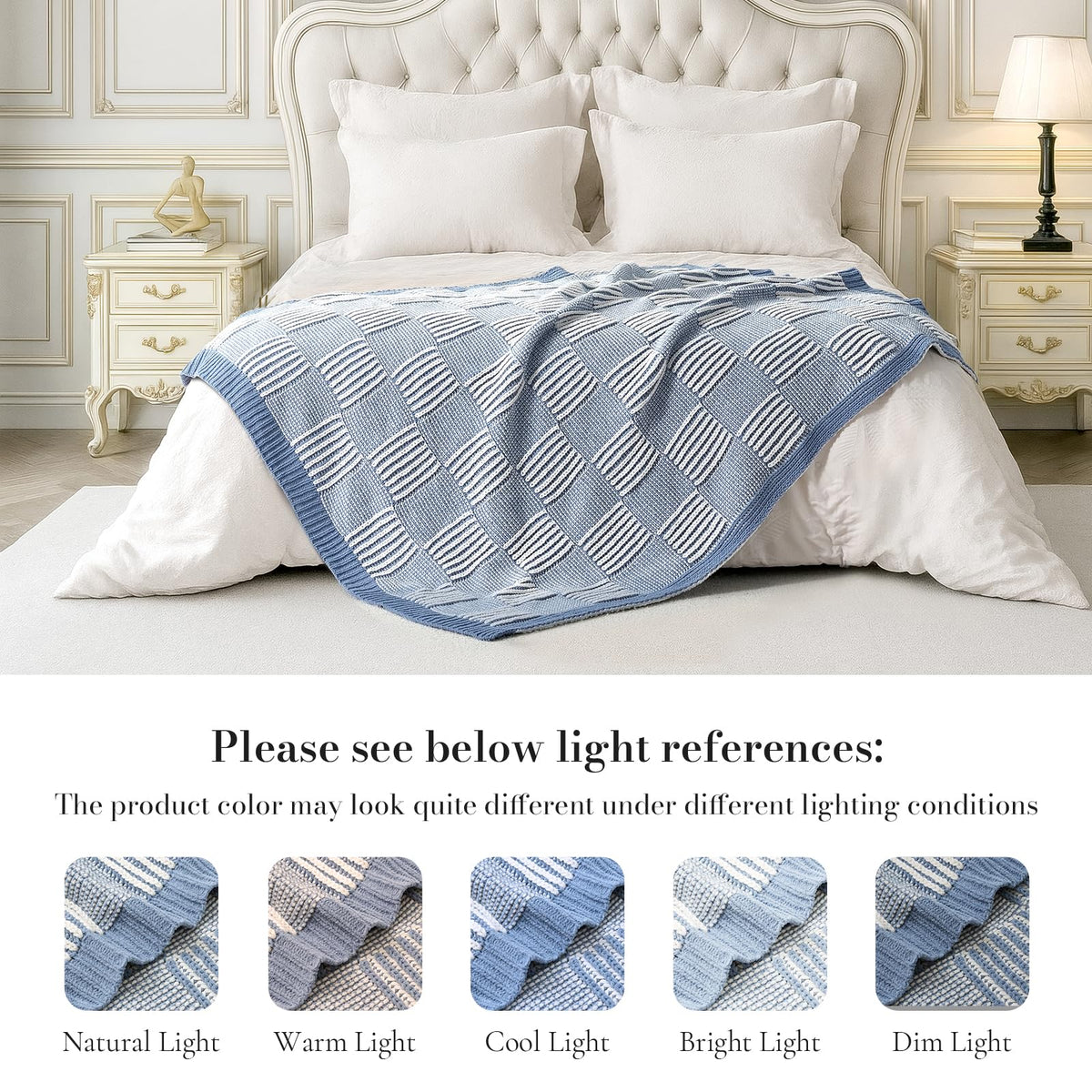 Checkered Knit Throw Blanket, Blue, 50 x 60 Inch