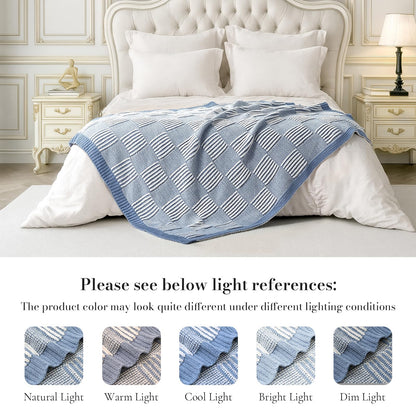 Checkered Knit Throw Blanket, Blue, 50 x 60 Inch
