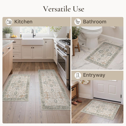 Blue Floral Boho Bath Mat, 24 x 17