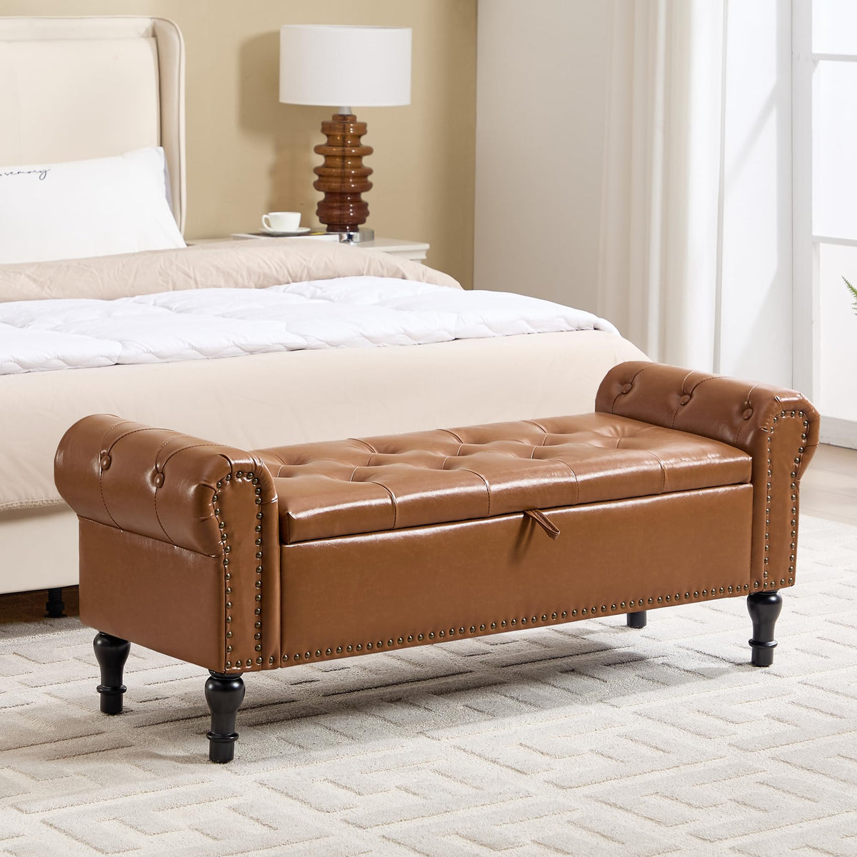 Navy Velvet Tufted Storage Bench