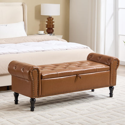 Navy Velvet Tufted Storage Bench