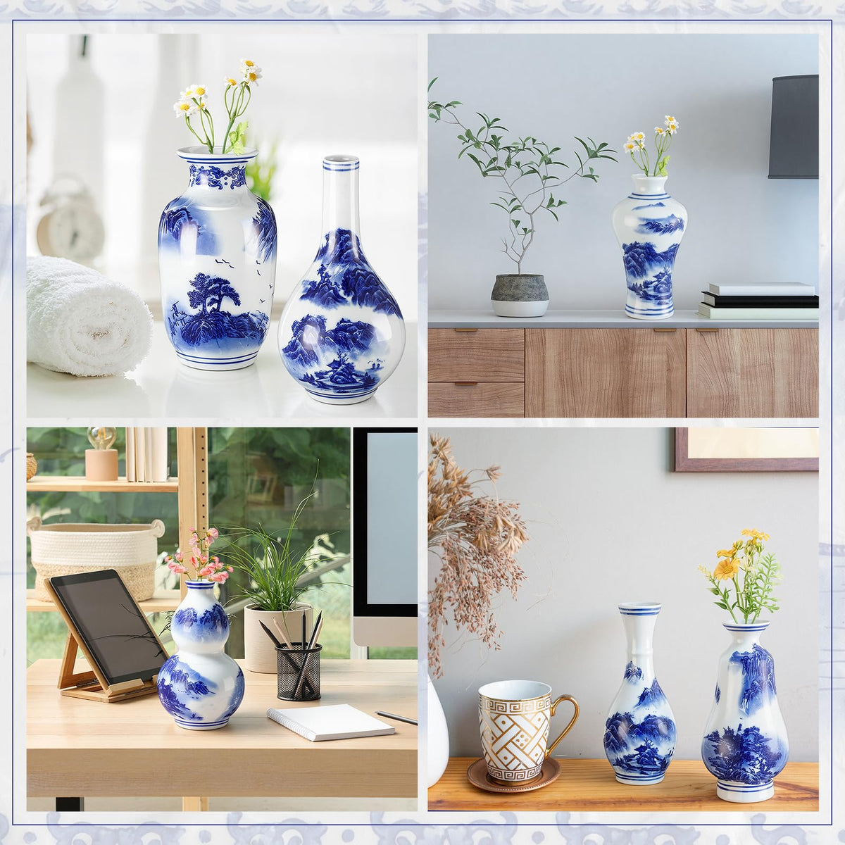 Mini Blue and White Chinoiserie Vases, Set of 12