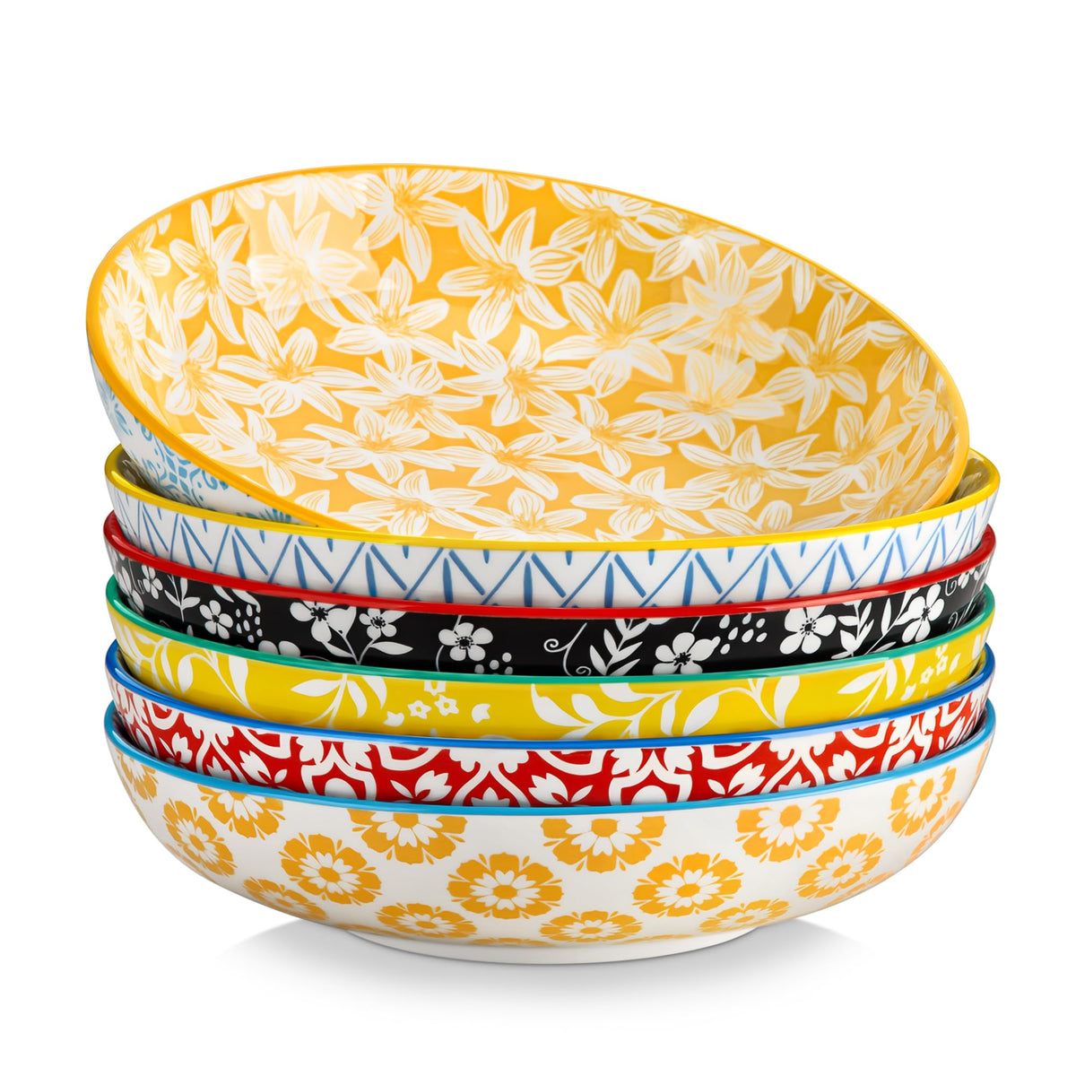Blue and White Floral Pasta Bowls, Set of 6