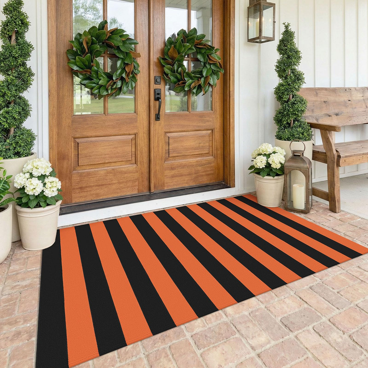 Navy and White Striped Cotton Rug, 28x43