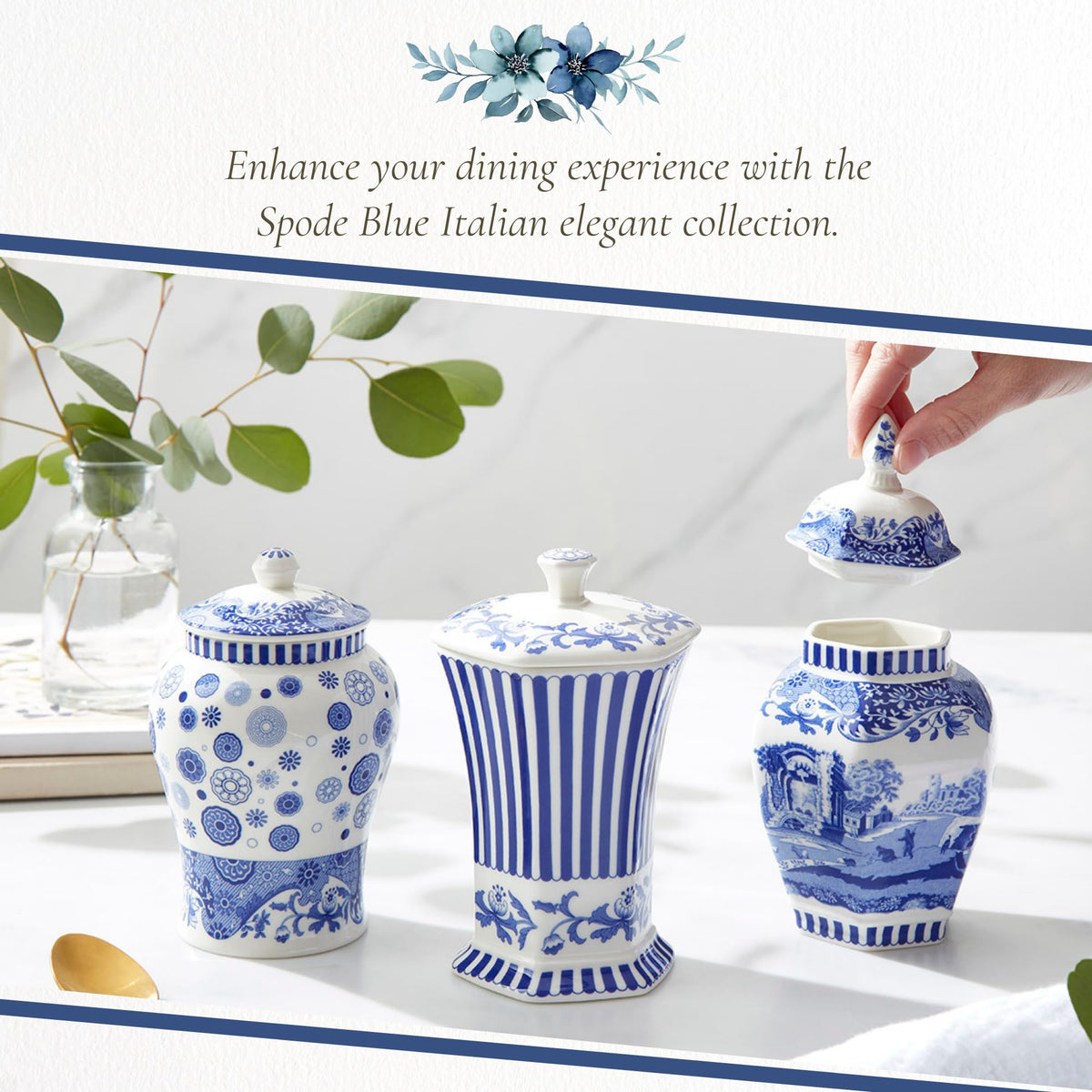 Spode Blue Italian Steccato Vase, 5.2 Inch
