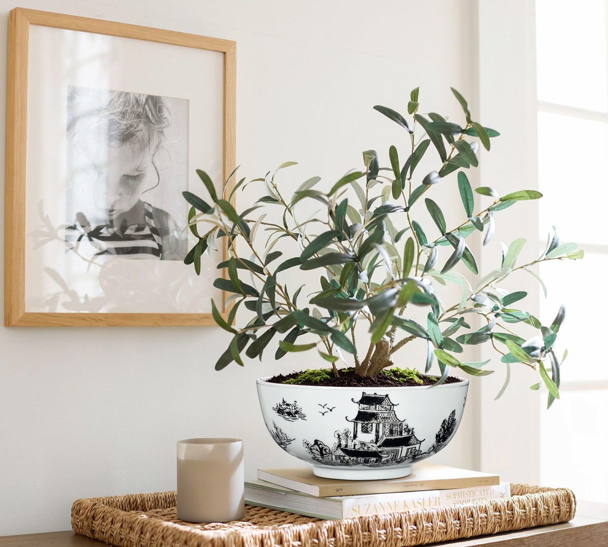 Blue and White Chinoiserie Bowl Planter, 9 Inch