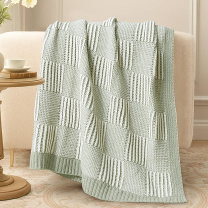 Checkered Knit Throw Blanket, Blue, 50 x 60 Inch