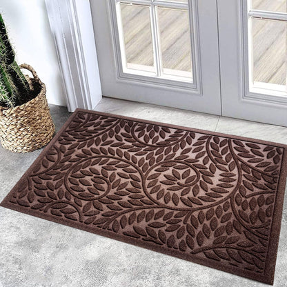 Blue Leaf Front Door Mat, Non-Slip Rubber