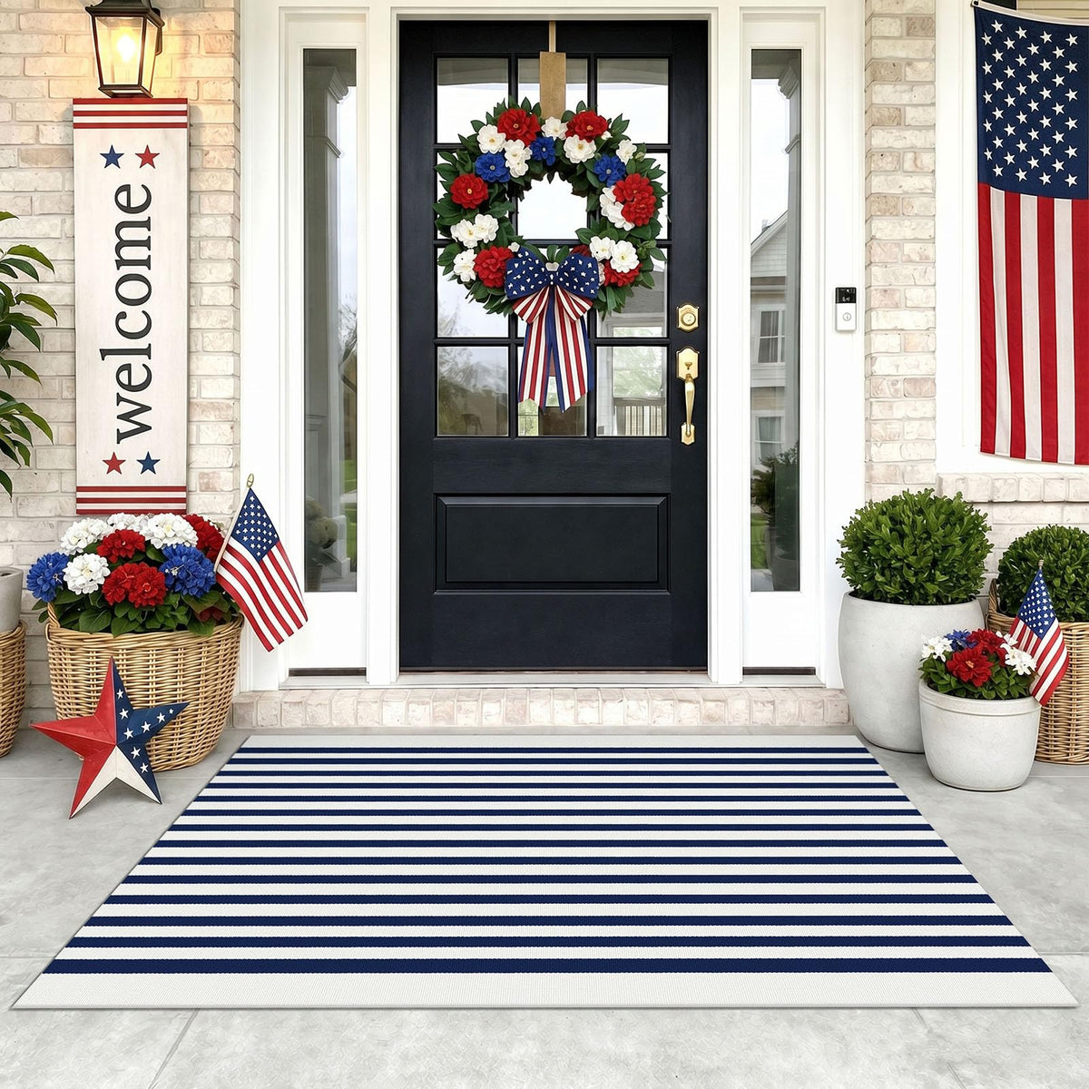 Navy and White Striped Cotton Rug, 28x43
