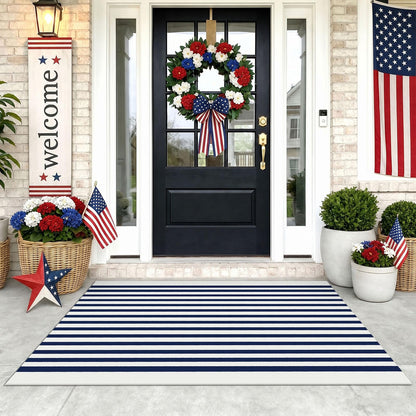 Navy and White Striped Cotton Rug, 28x43