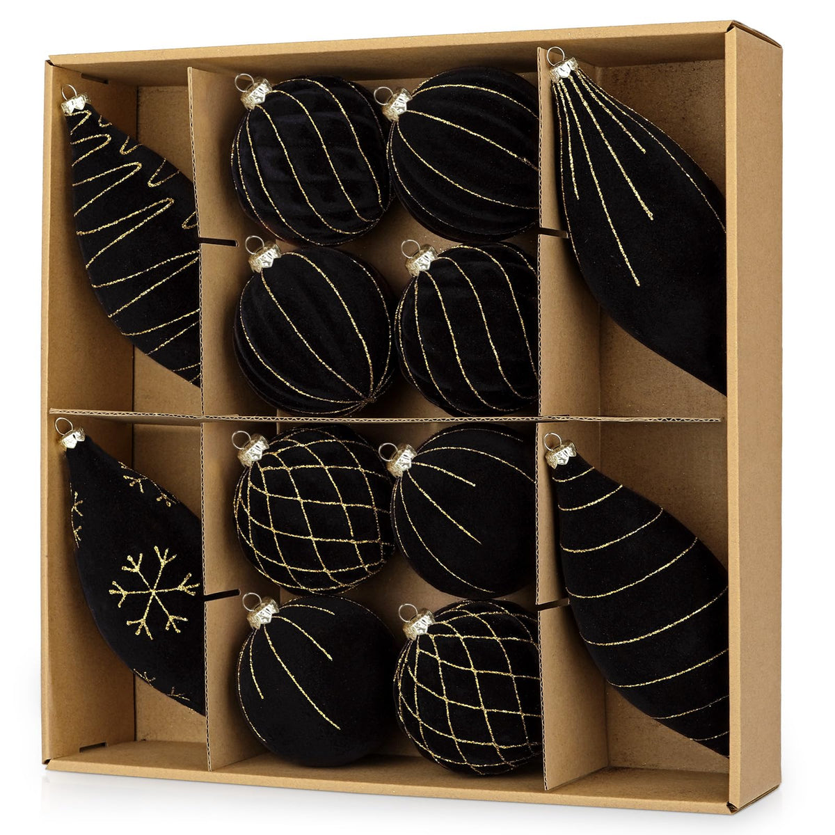 Royal Blue Velvet Christmas Ornament Balls, Set of 12