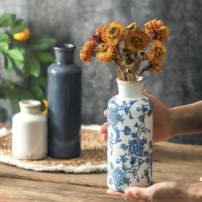 Vintage Blue and White Ceramic Vases, Set of 3
