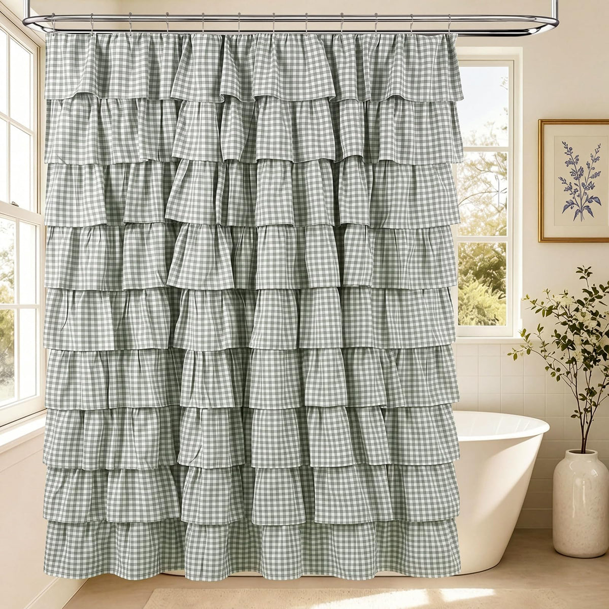 Ruffled Gingham Shower Curtain, 72 x 72