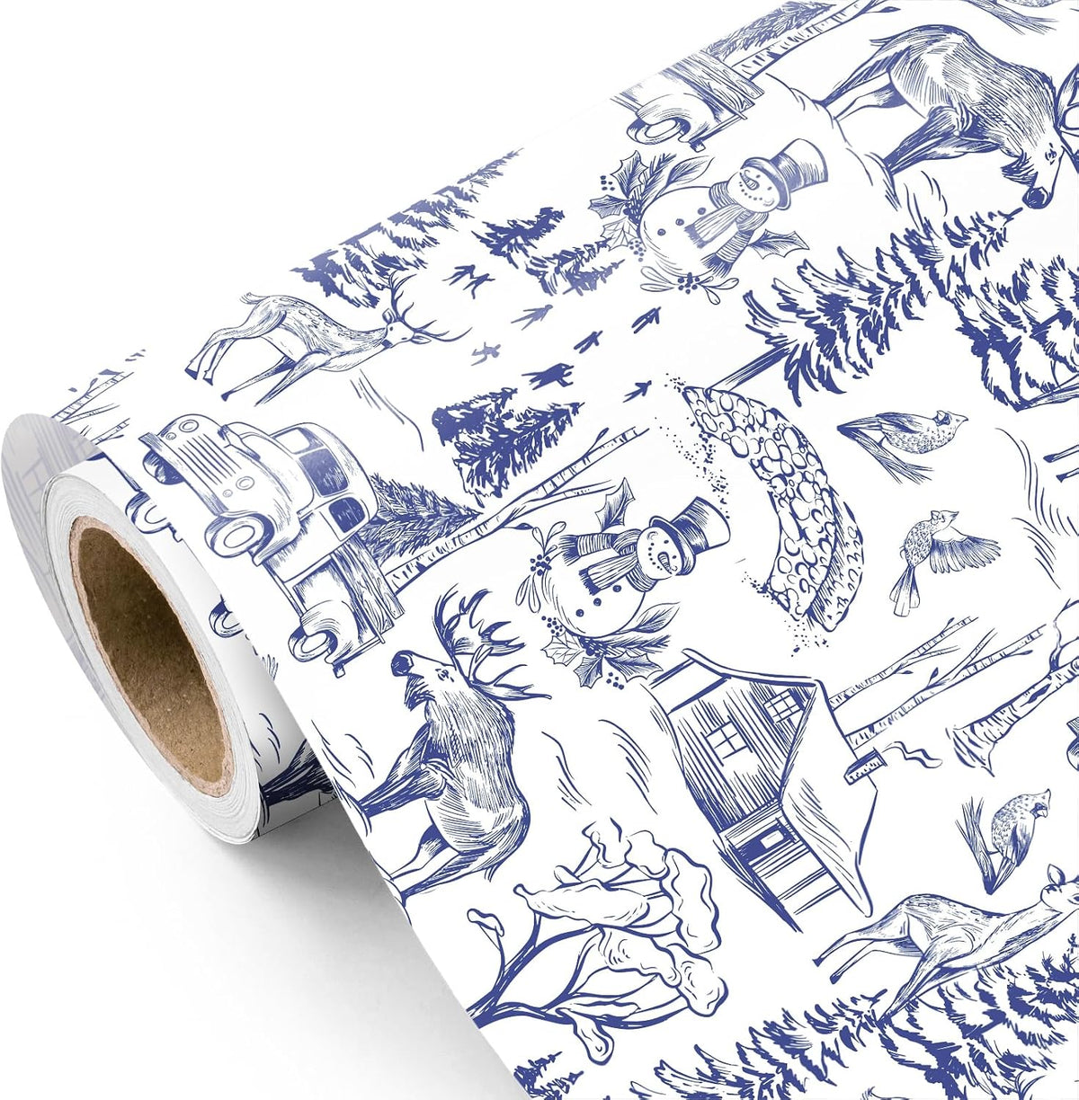 Blue Toile Christmas Wrapping Paper