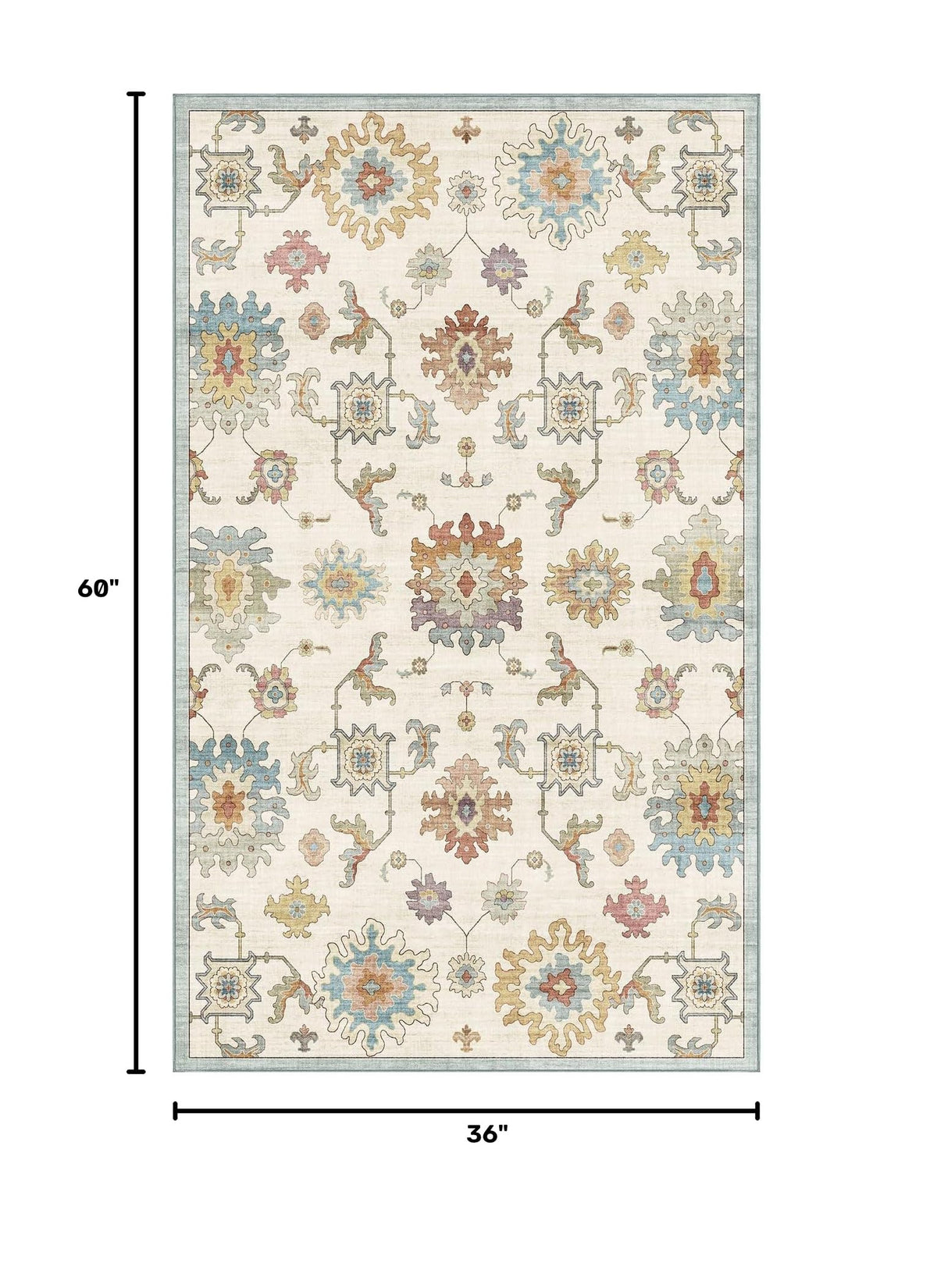 Washable Area Rug, Delft Blue Vintage Floral