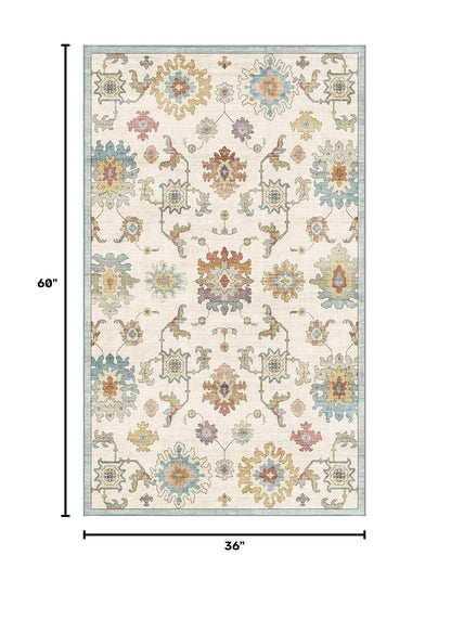 Washable Area Rug, Delft Blue Vintage Floral