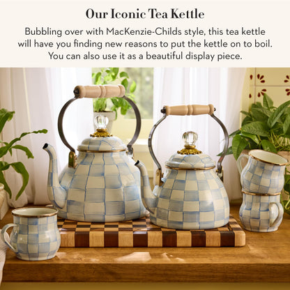 MacKenzie-Childs Enamel Tea Kettle, Royal Check