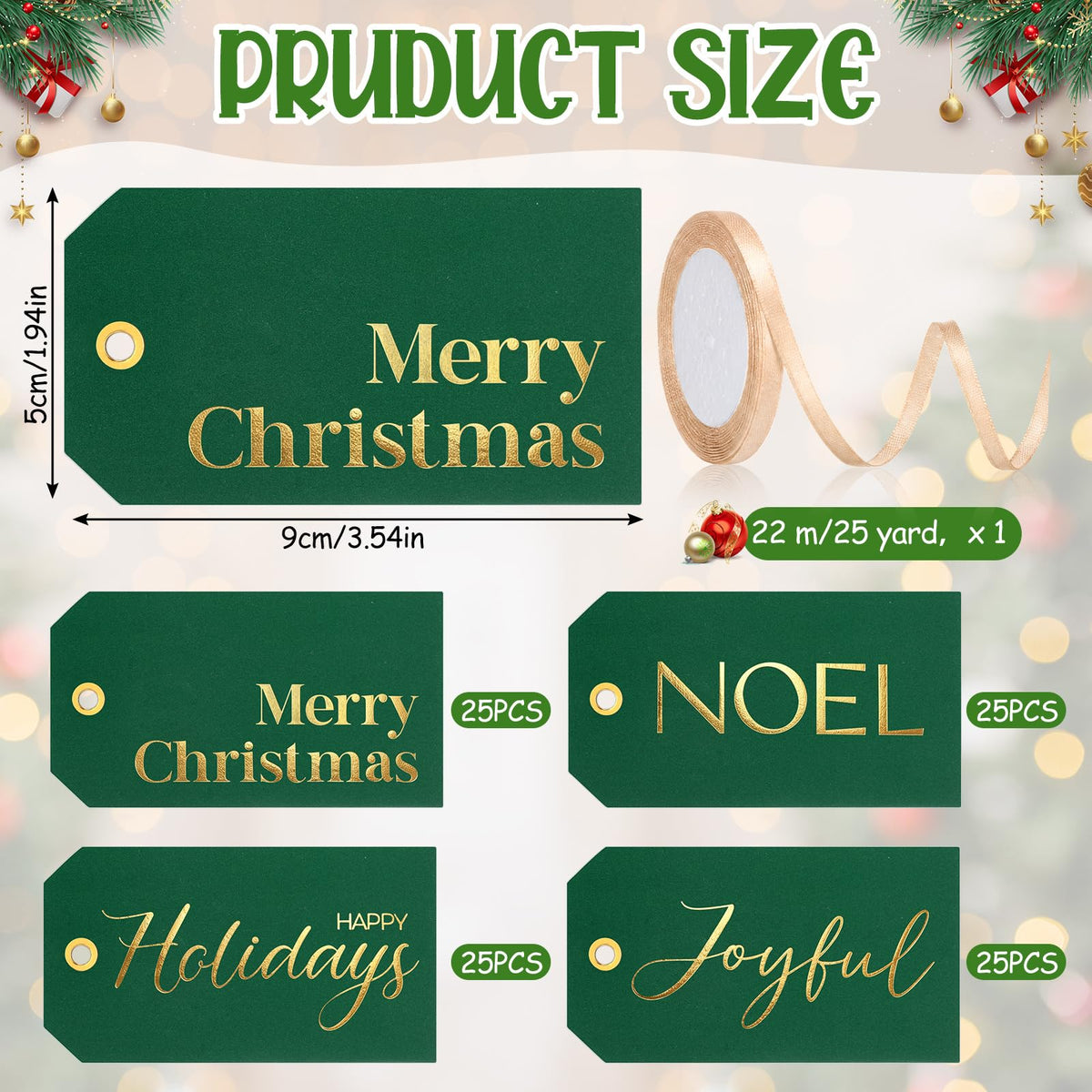 Christmas Gift Tags with Ribbon, 100 Pack, Blue and Silver