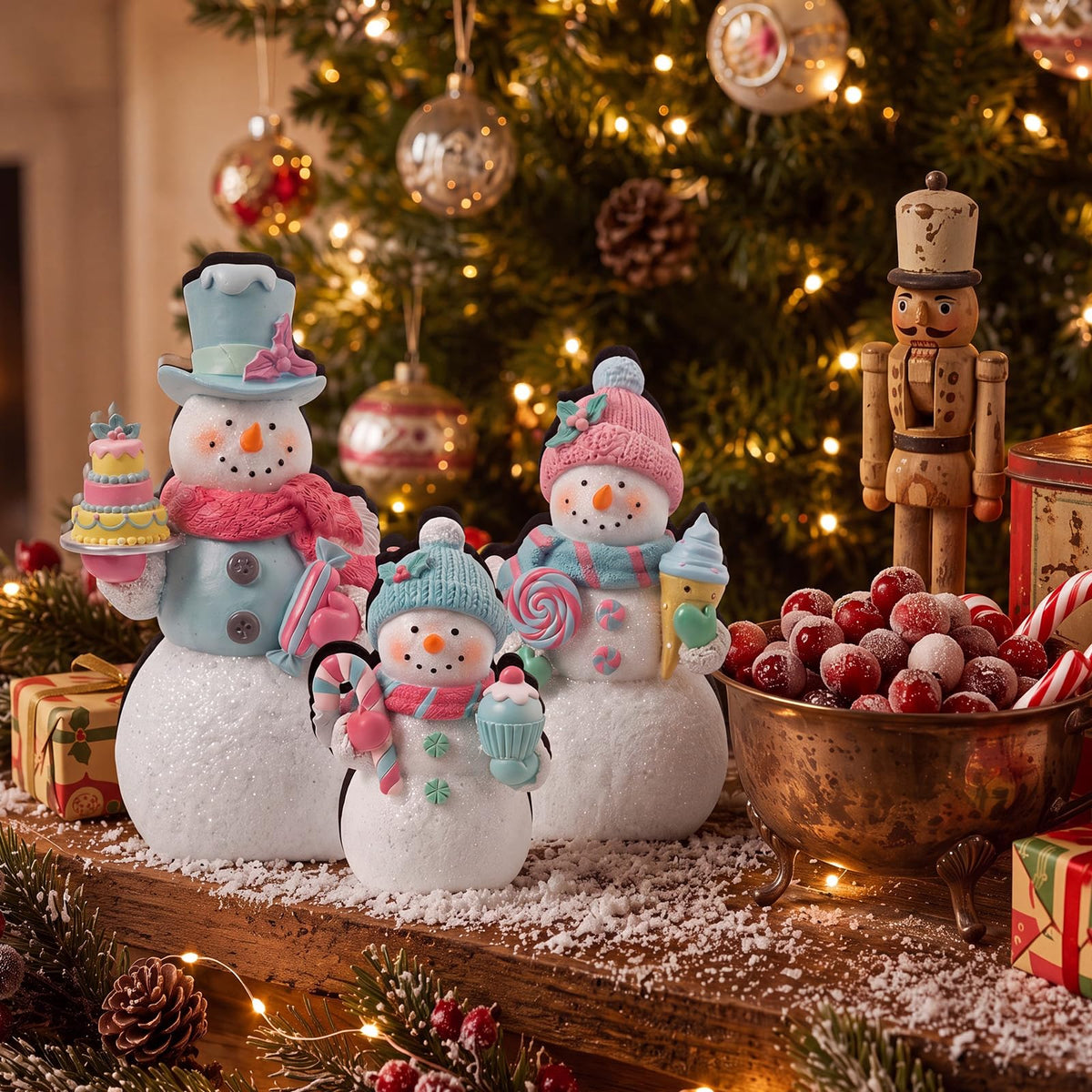 Chinoiserie Wooden Snowmen, Set of 3