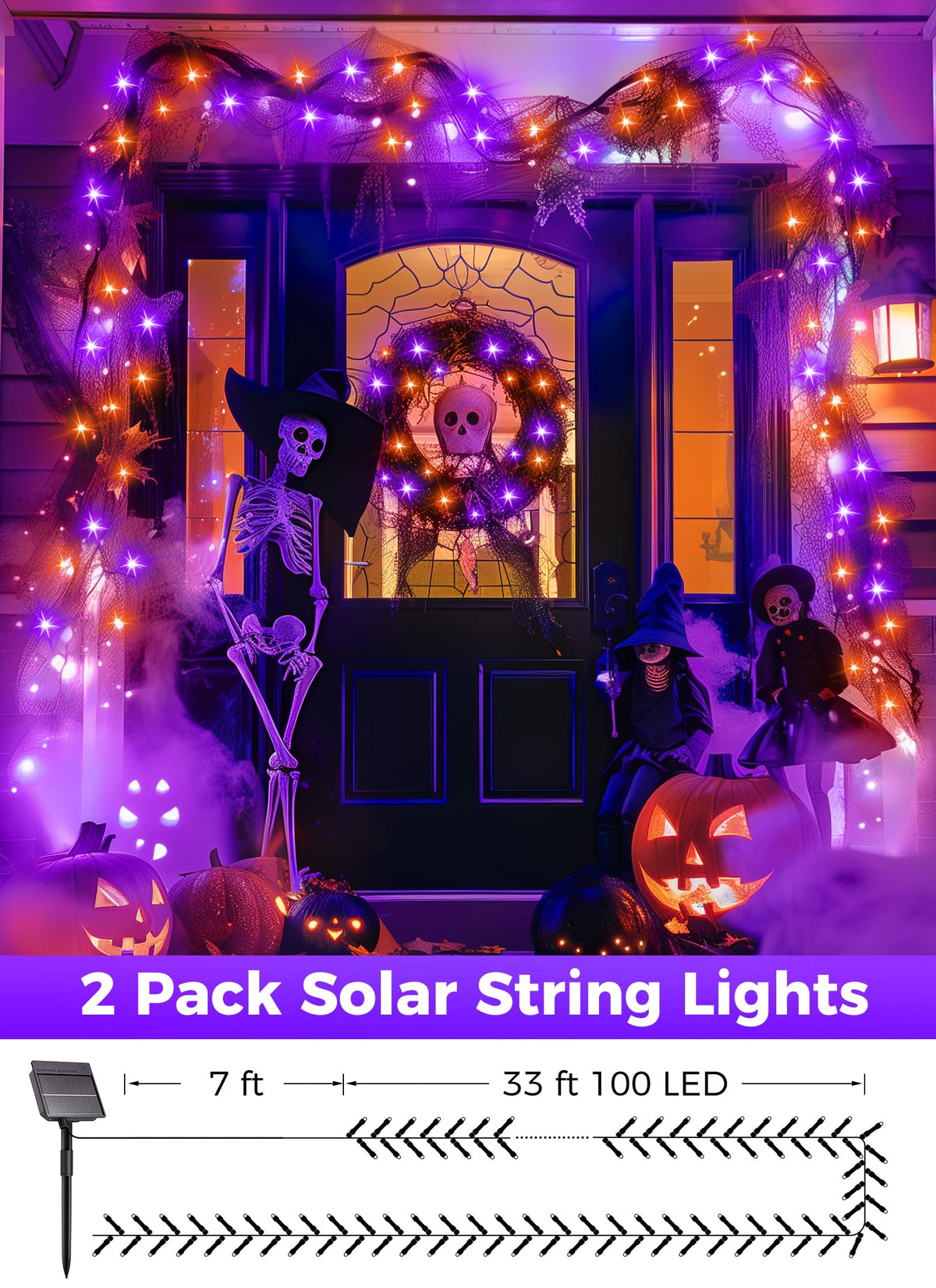 Solar Christmas String Lights, 100 LED, 40 ft