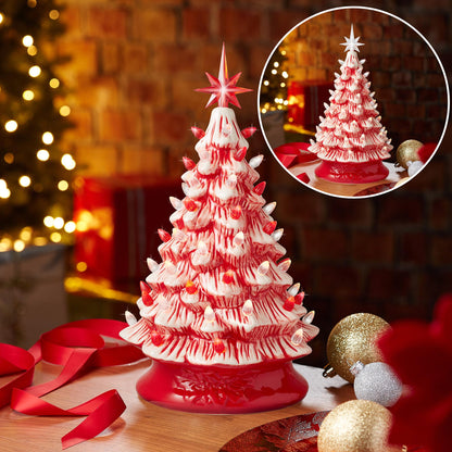 Hand Painted Ceramic Christmas Tree, 15 Inch Pre-Lit