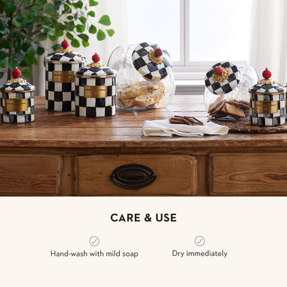 MacKenzie-Childs Glass Sweets Jar, Royal Check