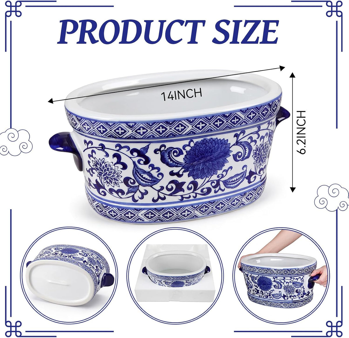 Blue and White Chinoiserie Oval Planter