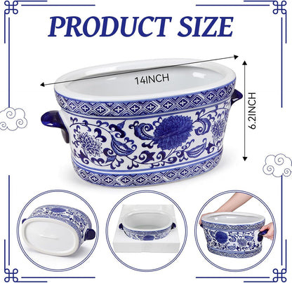 Blue and White Chinoiserie Oval Planter