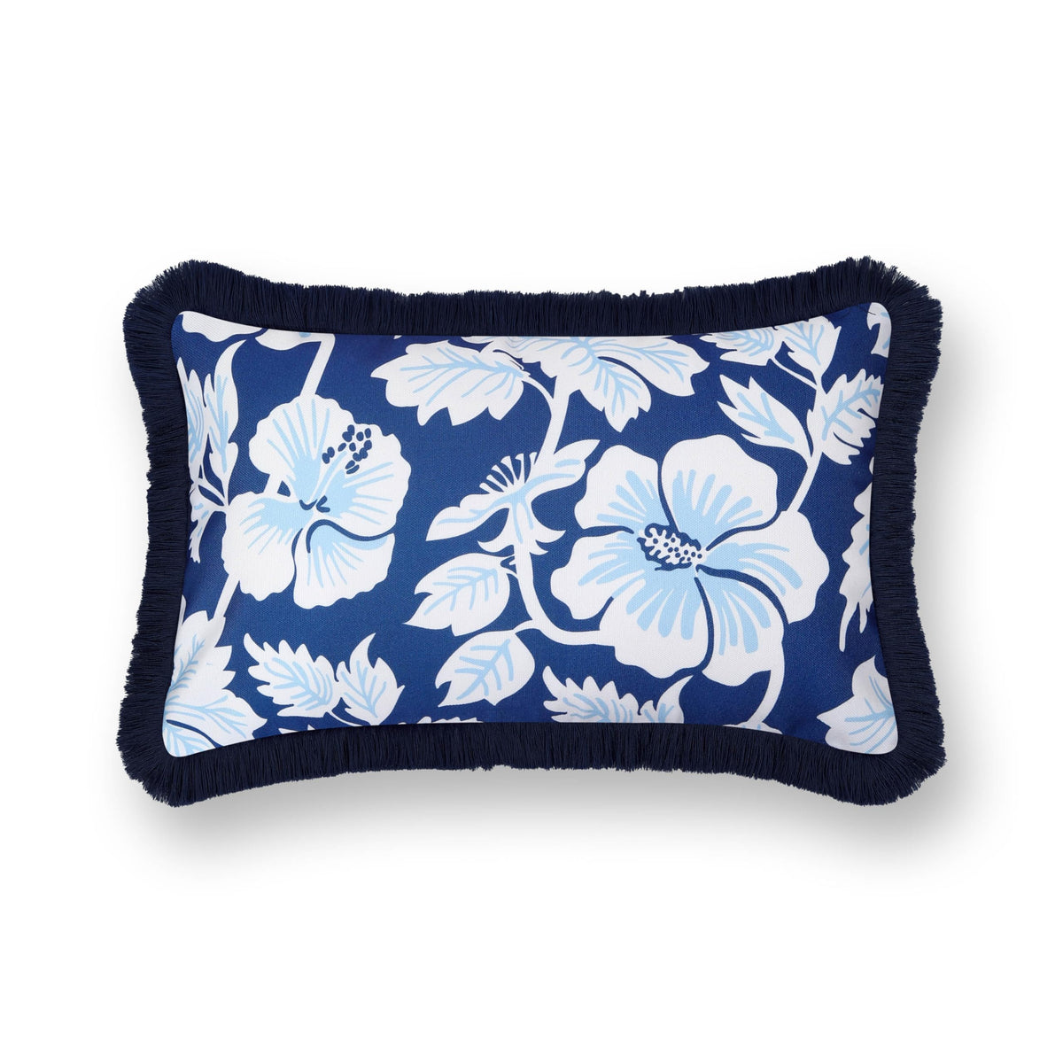 Navy Greek Key Outdoor Lumbar Pillow Cover, 12x20