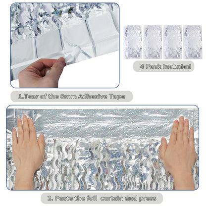 Navy Blue Foil Fringe Curtains, 4 Pack