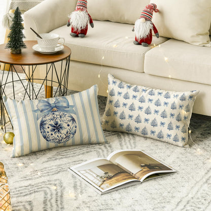 Blue Stripe Christmas Pillow Covers, Set of 4