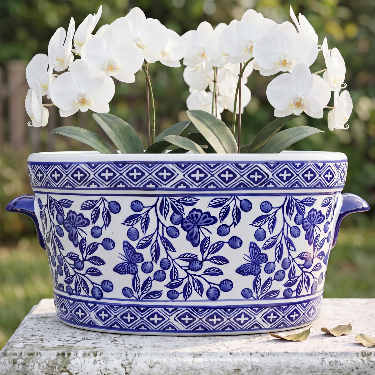 Blue and White Chinoiserie Oval Planter