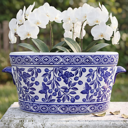 Blue and White Chinoiserie Oval Planter