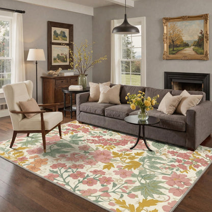 Bavni Dusty Blue Floral Washable Rug