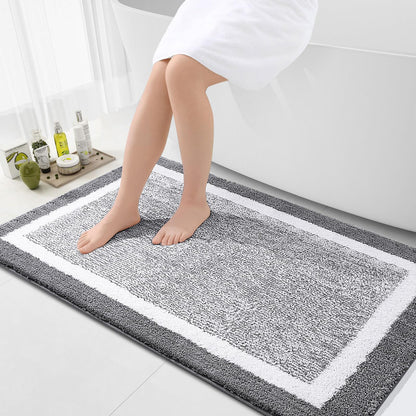 Navy and White Microfiber Bath Rug, 36 x 24