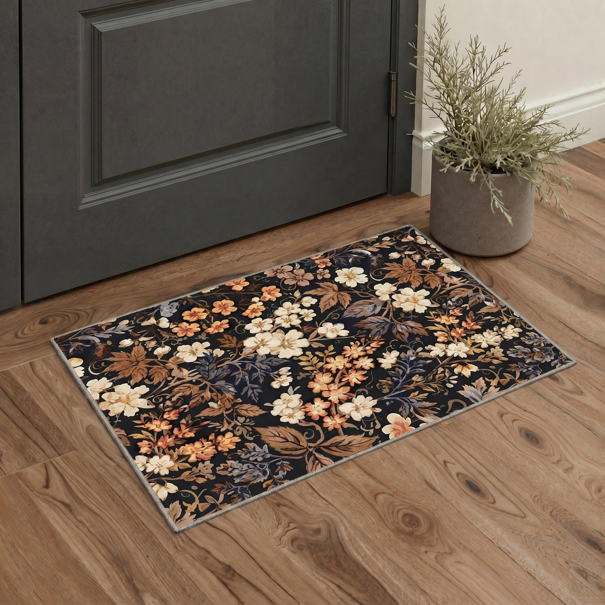 Bavni Dusty Blue Floral Washable Rug