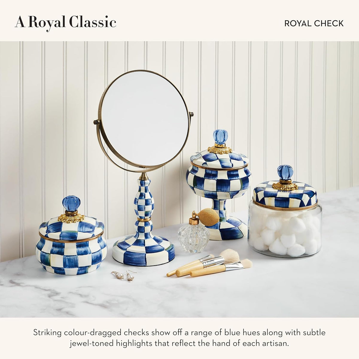 MacKenzie-Childs Enamel Squashed Pot, Royal Check