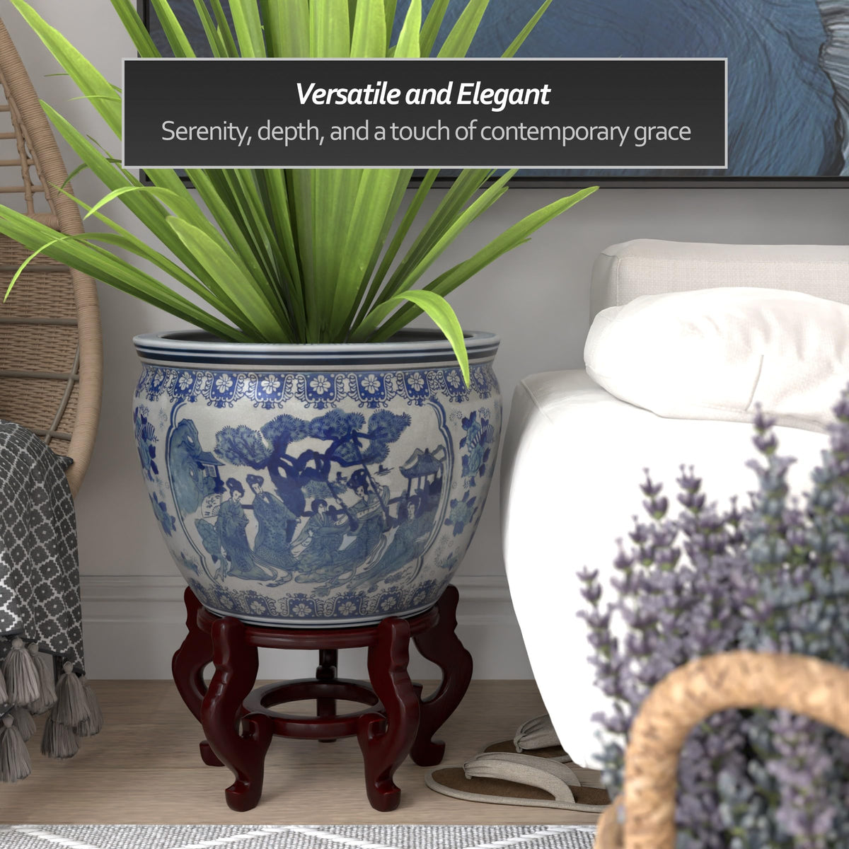 Ladies Blue and White Porcelain Fishbowl Planter