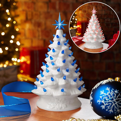 Hand Painted Ceramic Christmas Tree, 15 Inch Pre-Lit