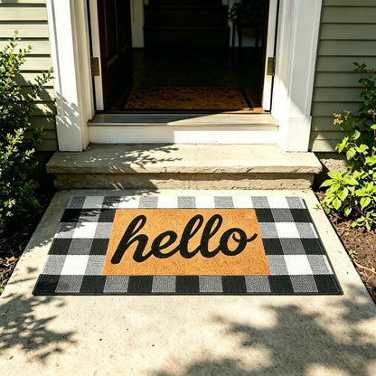 SEEKSEE Blue Buffalo Plaid Porch Rug, 27.5x43