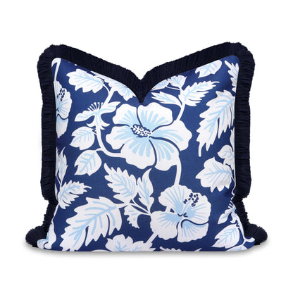 Navy Greek Key Outdoor Lumbar Pillow Cover, 12x20