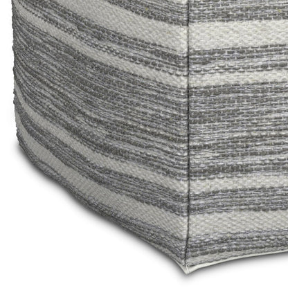 Simpli Home Cowan Blue Wool Square Pouf