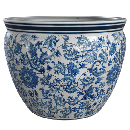 Ladies Blue and White Porcelain Fishbowl Planter
