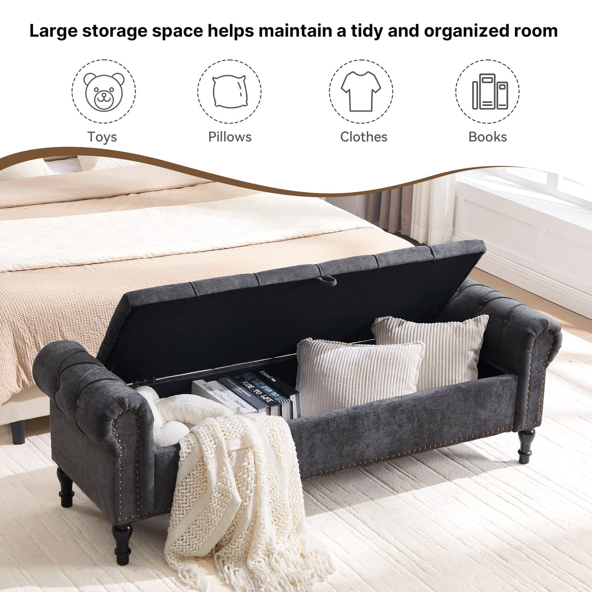 Navy Velvet Tufted Storage Bench