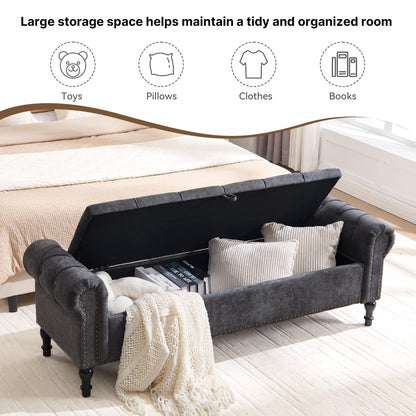 Navy Velvet Tufted Storage Bench
