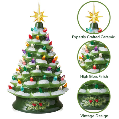 Hand Painted Ceramic Christmas Tree, 15 Inch Pre-Lit