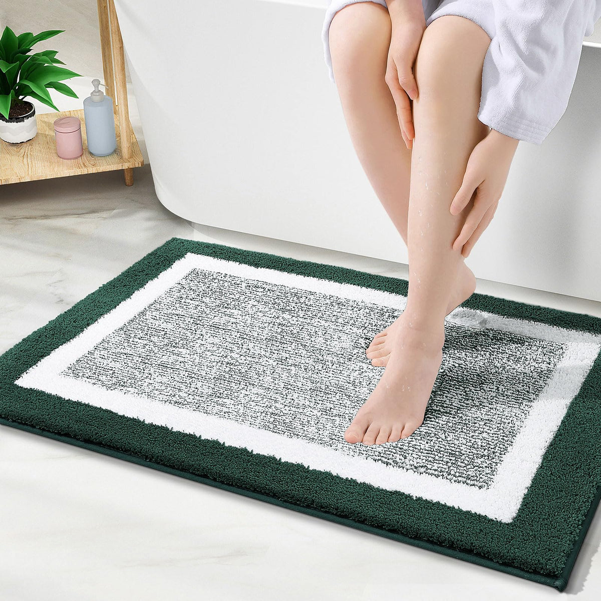 Navy and White Microfiber Bath Rug, 36 x 24