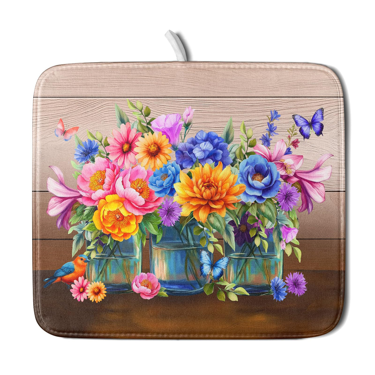 Blue Chinoiserie Floral Dish Drying Mat