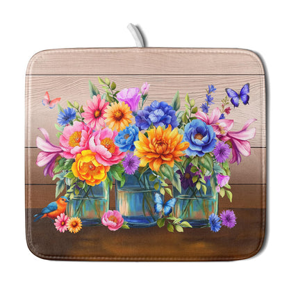 Blue Chinoiserie Floral Dish Drying Mat